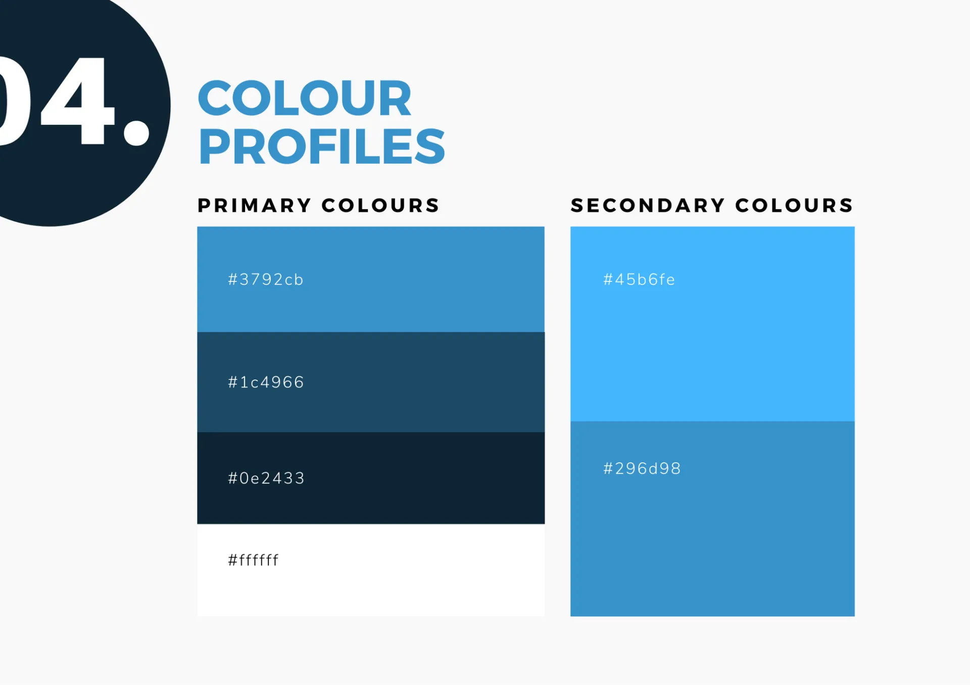 A graphic showing the primary and secondary colors of a blue color palette.