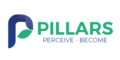 The logo for pillars perceive become is blue and green.