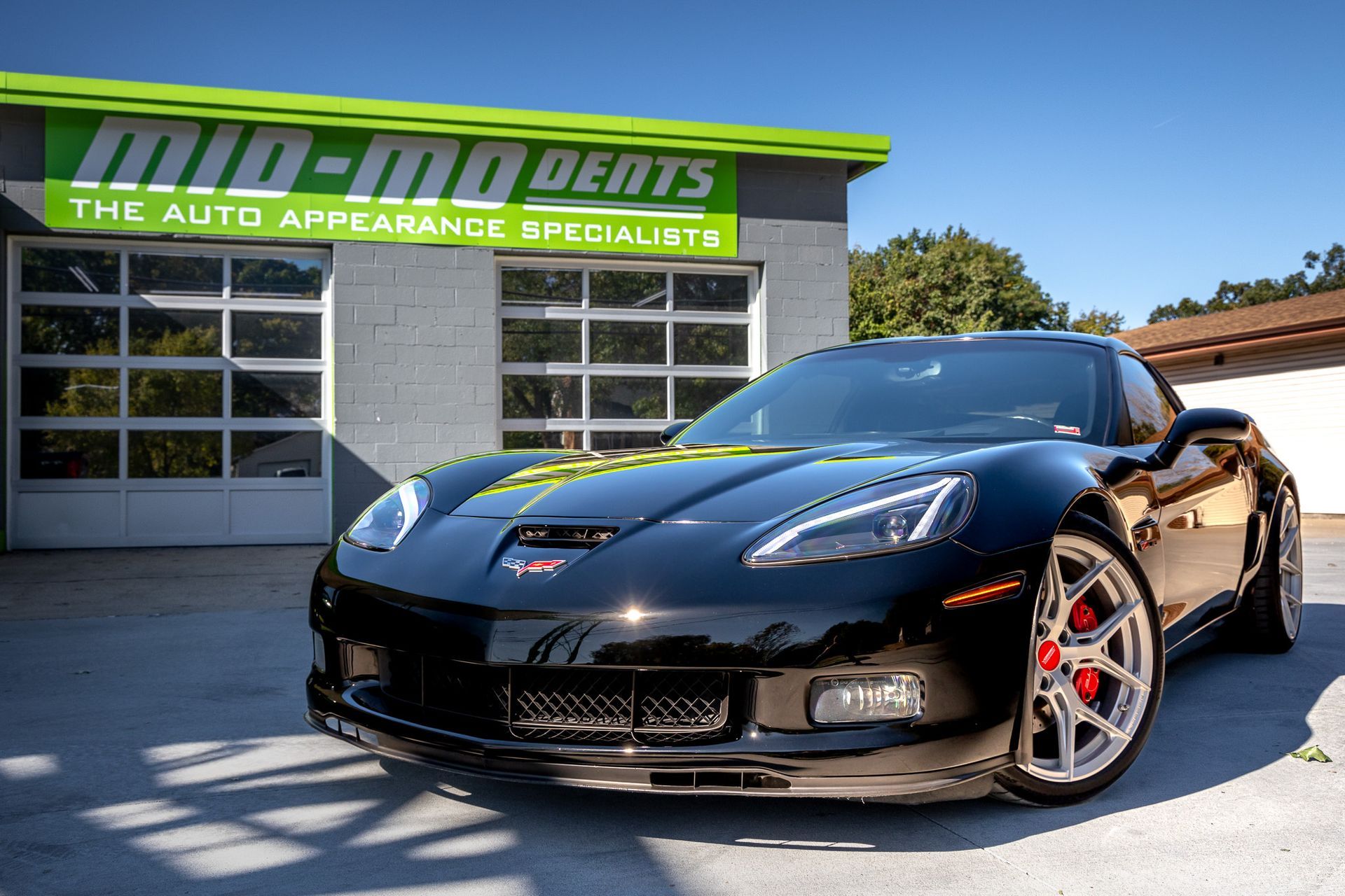 Corvette after a paint correction and SMART repair from Mid Mo Dents