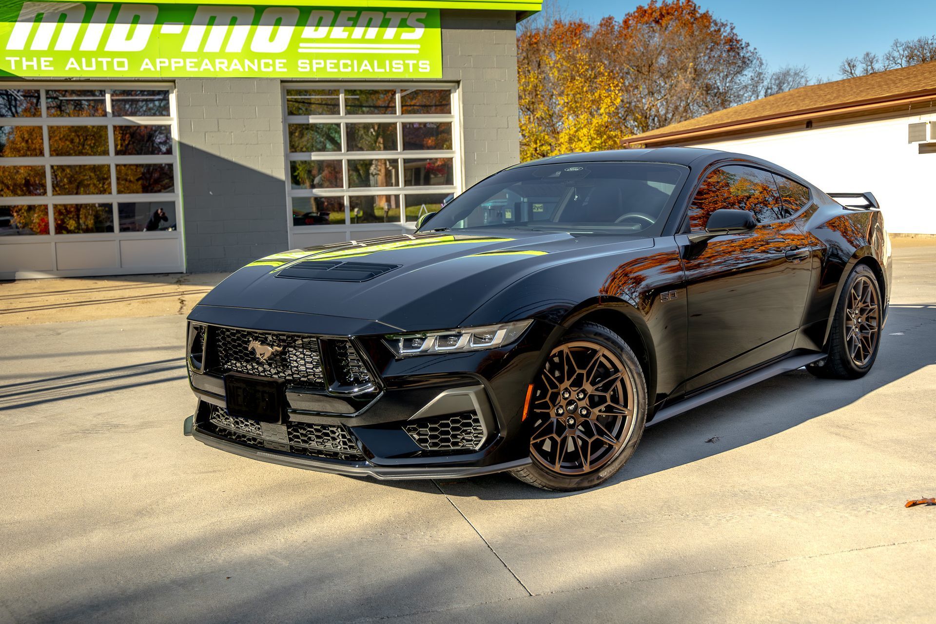 2025 Mustang GT Performance after it got ceramic window tint and a ceramic coating from Mid Mo Dents