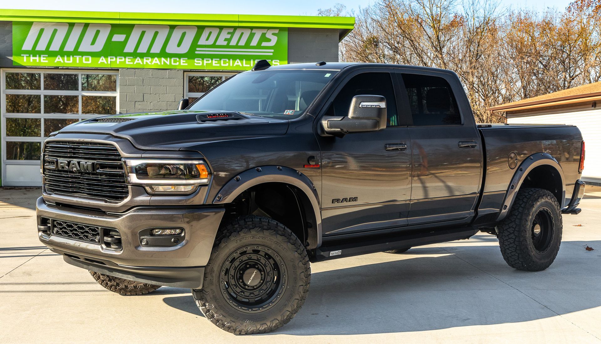 Ram HD after it got a ceramic coating and ceramic window tint from Mid Mo Dents