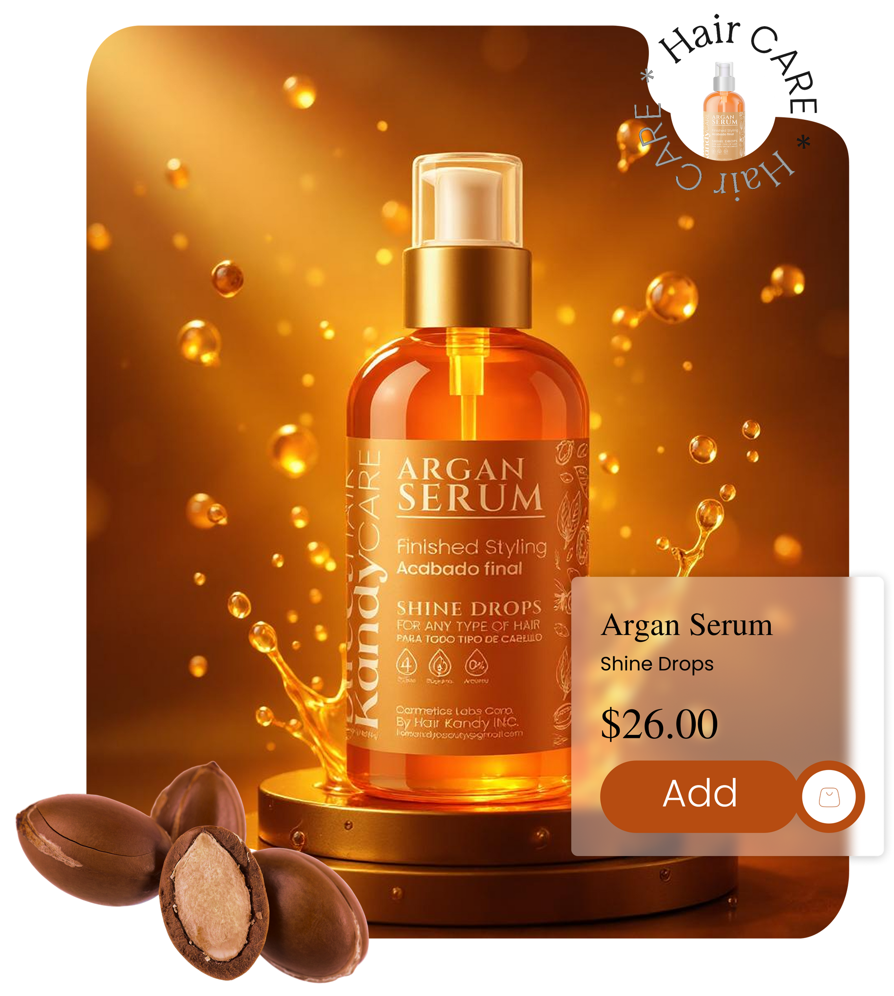 A bottle of argan serum with a price tag of $ 26.00