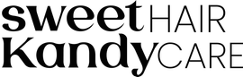 The logo for sweet hair kandycare is black and white.