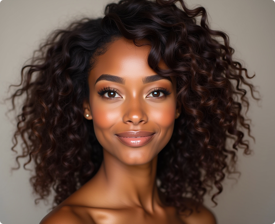 A woman with curly hair is smiling for the camera.