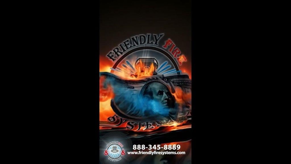 A picture of a fire with the words `` friendly fire '' on it.