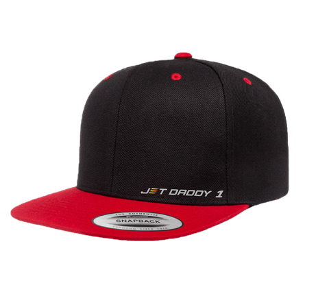 A black and red hat that says jet daddy 1