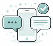 Smartphone with chat bubbles and a checkmark, illustrating clear communication and no hidden costs.
