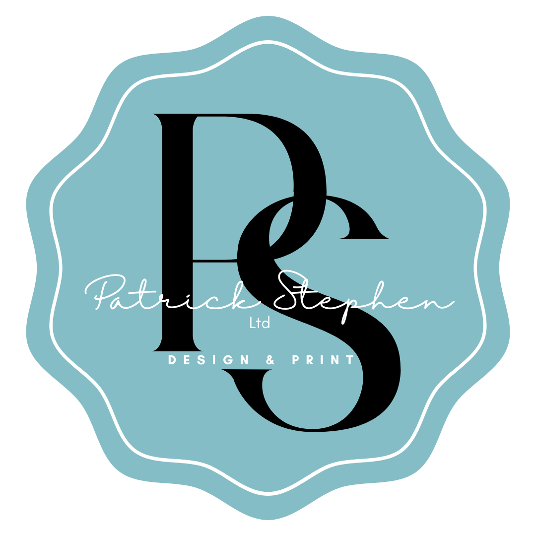 A logo for patrick stephen design and print