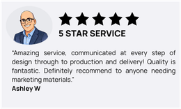 Customer review with 5 stars, portrait, and text: 