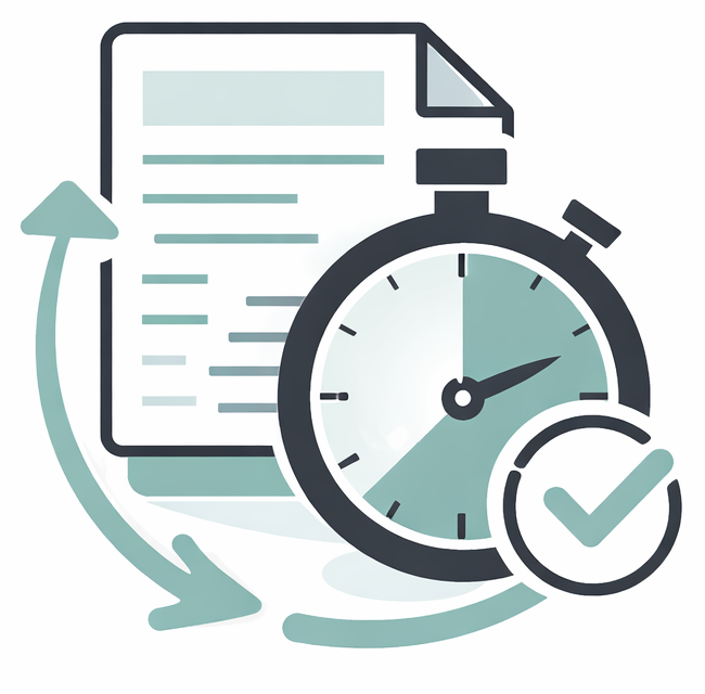 Document with clock, checkmark, and arrows, representing fast turnaround options.