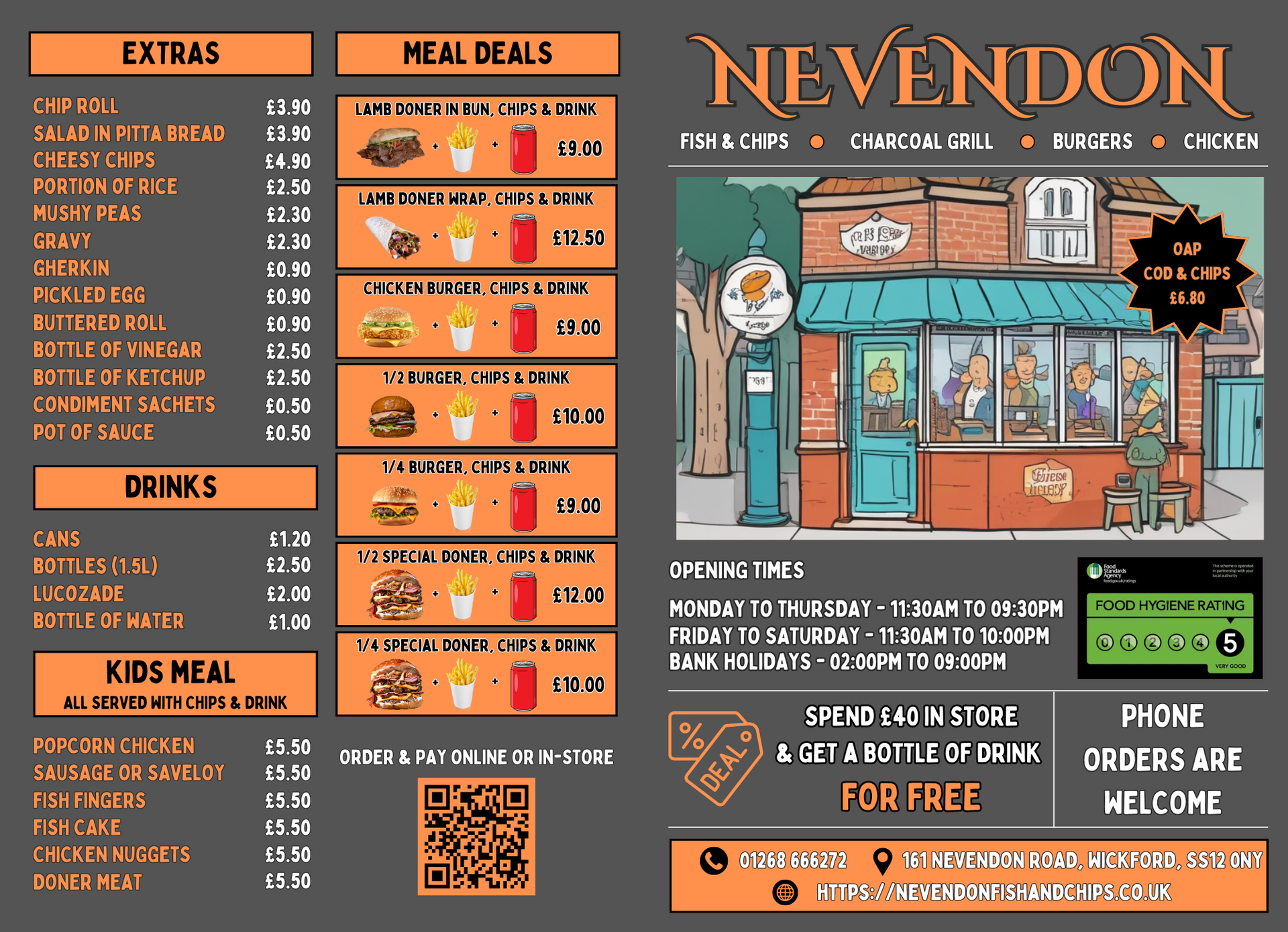 A menu for a restaurant called nevendon