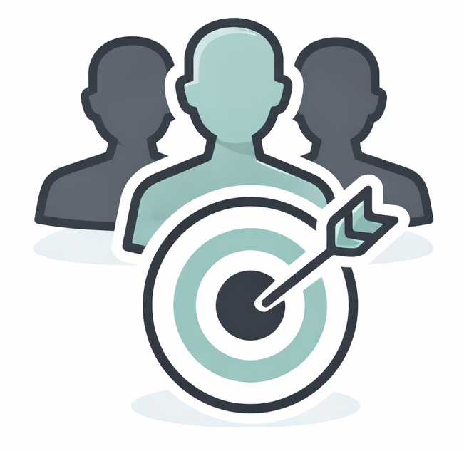 Three people behind a target with an arrow, symbolizing a target audience.