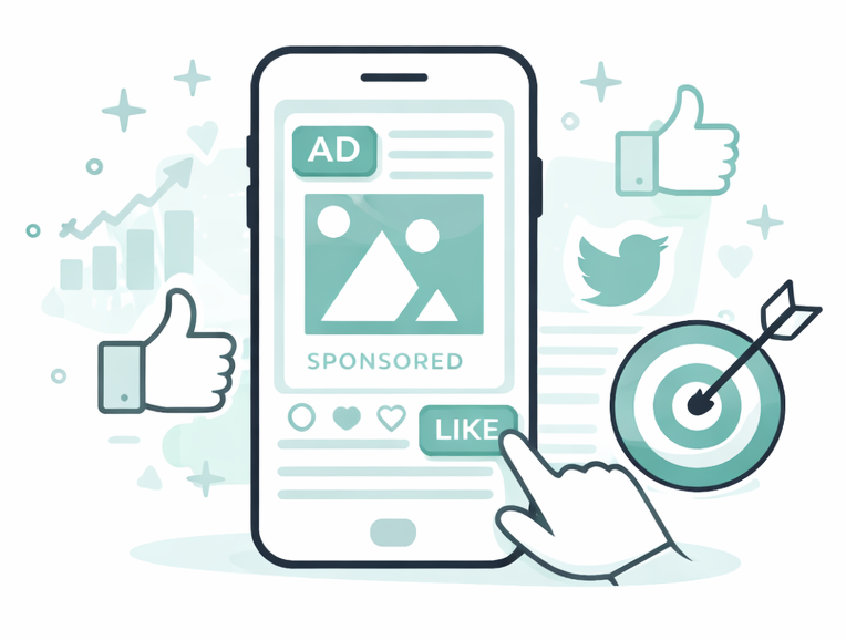 Smartphone showing a sponsored ad with a finger pressing the