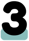 Black number 3 with rounded edges, over a light blue rectangle.