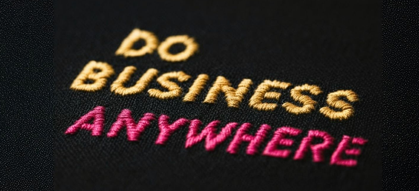 Gold embroidered text 