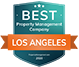 A shield with the words `` best property management company los angeles '' on it.