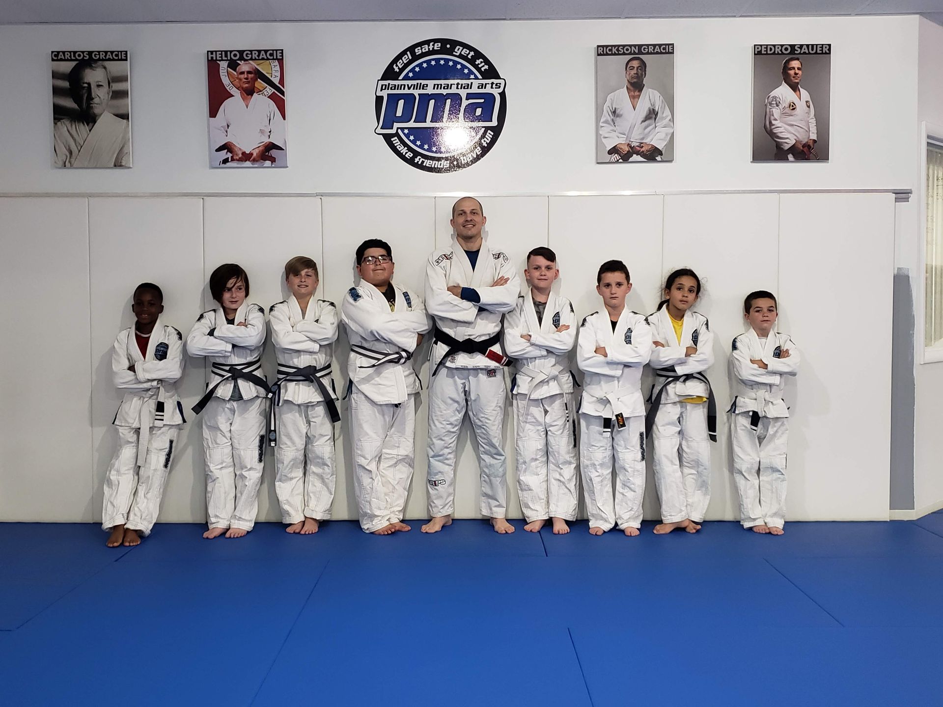 Kids practicing Brazilian Jiu-Jitsu drills at Plainville Martial Arts in Plainville, CT.