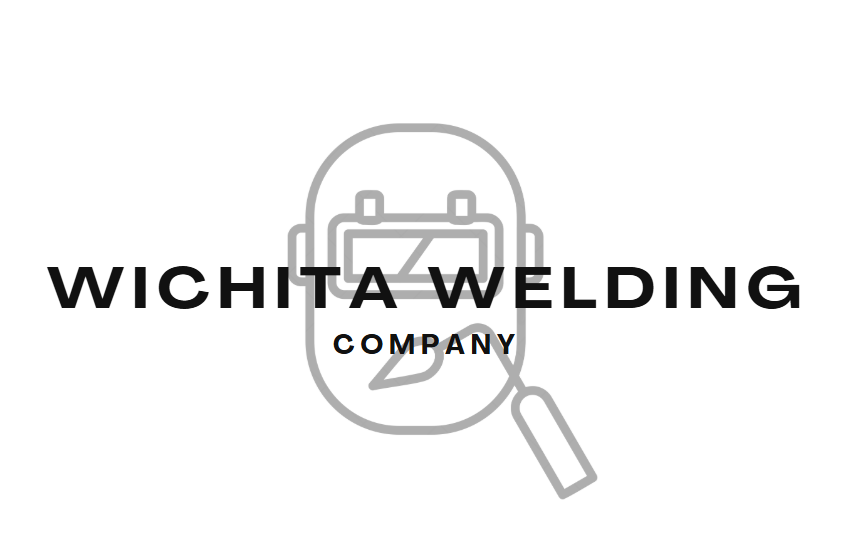 A wichita welding company logo with a welding helmet and a welding torch.