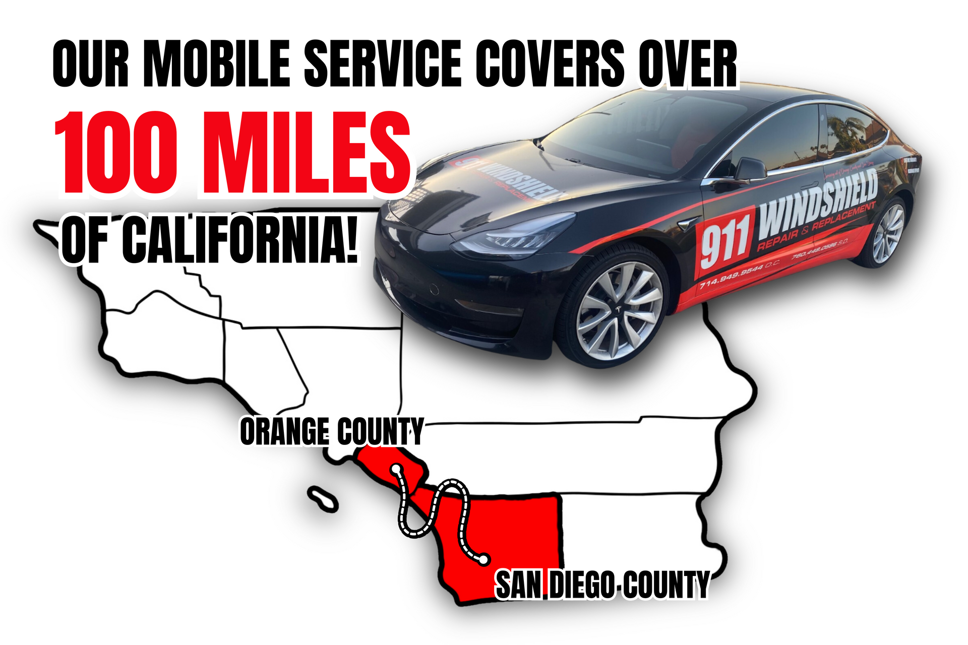 Areas we service | auto glass repair in Orange County & San Diego County