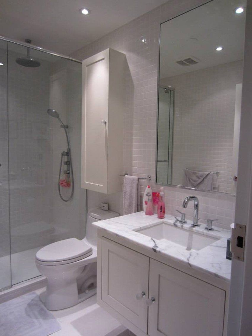 modern bathroom vanity with marble countertops