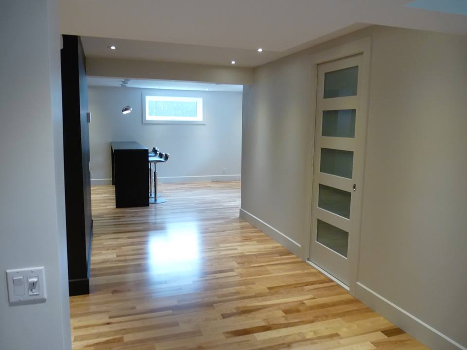 basement with wood floors