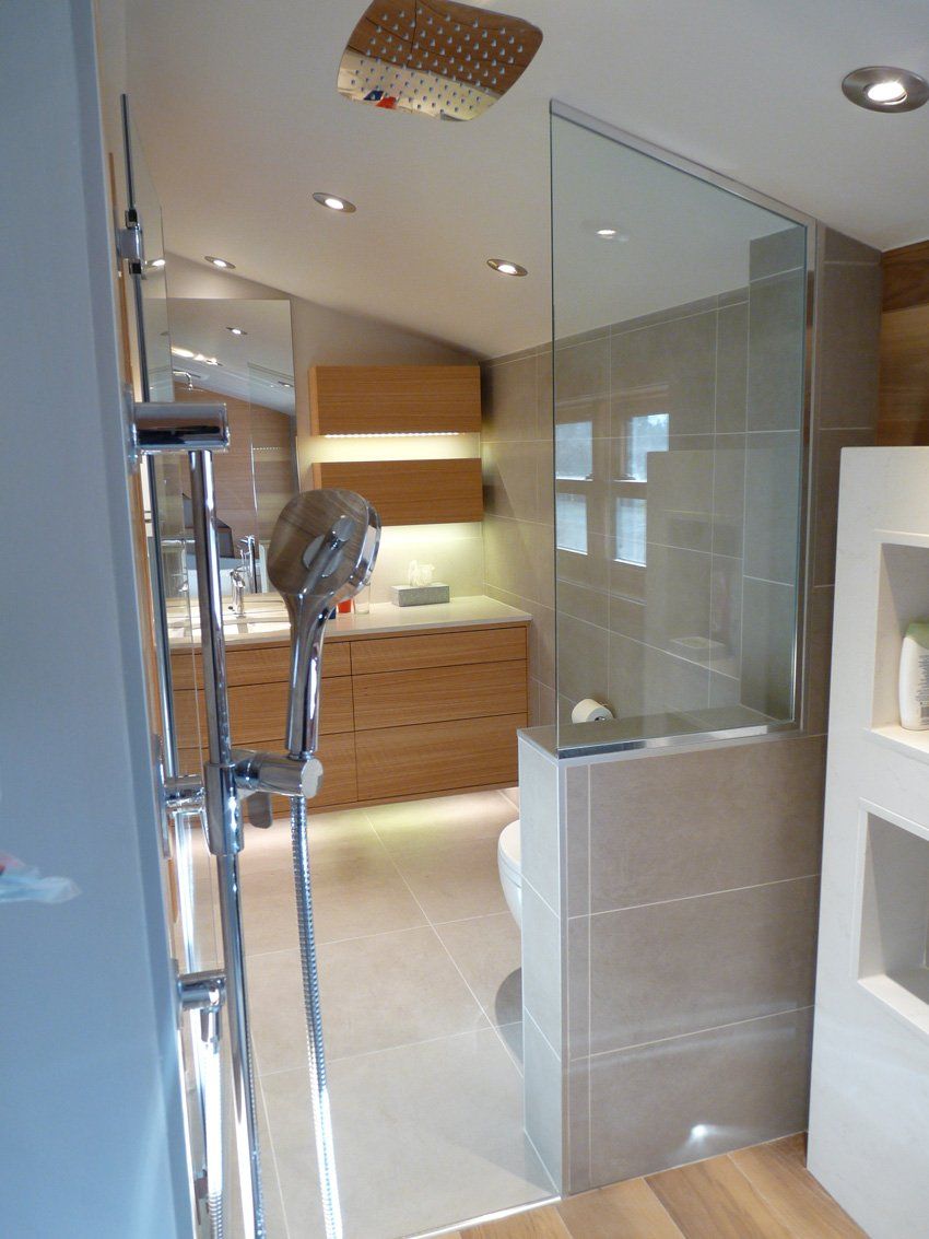 modern bathroom with high end shower and glass door