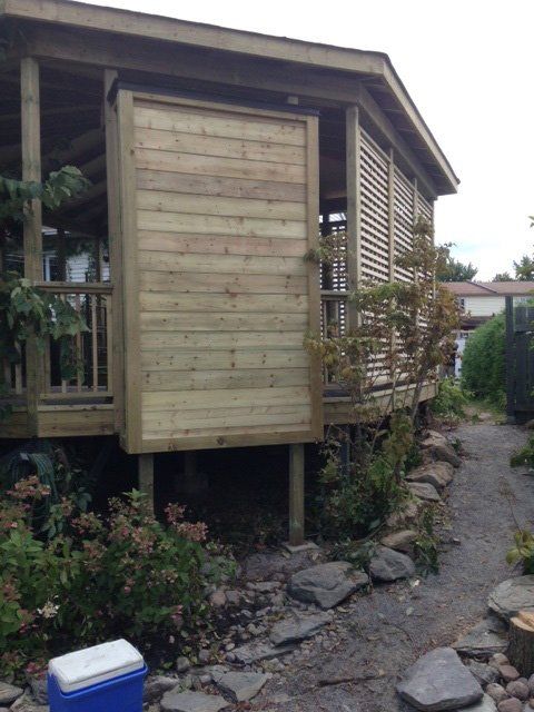 patio with privacy wood panels