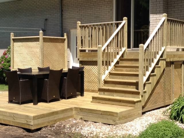 two tiered wooden patio
