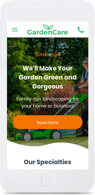 image of landscaper website on phone