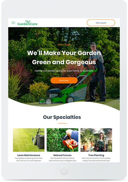 image of landscaper website on ipad