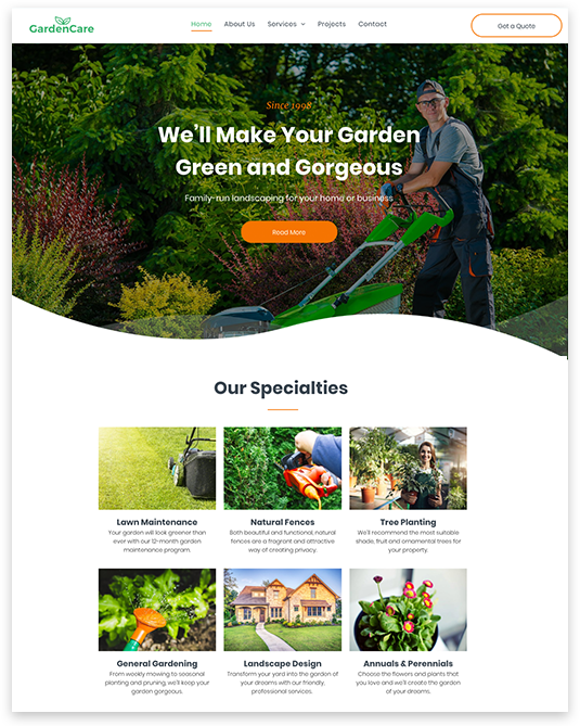 image of landscaper website on desktop