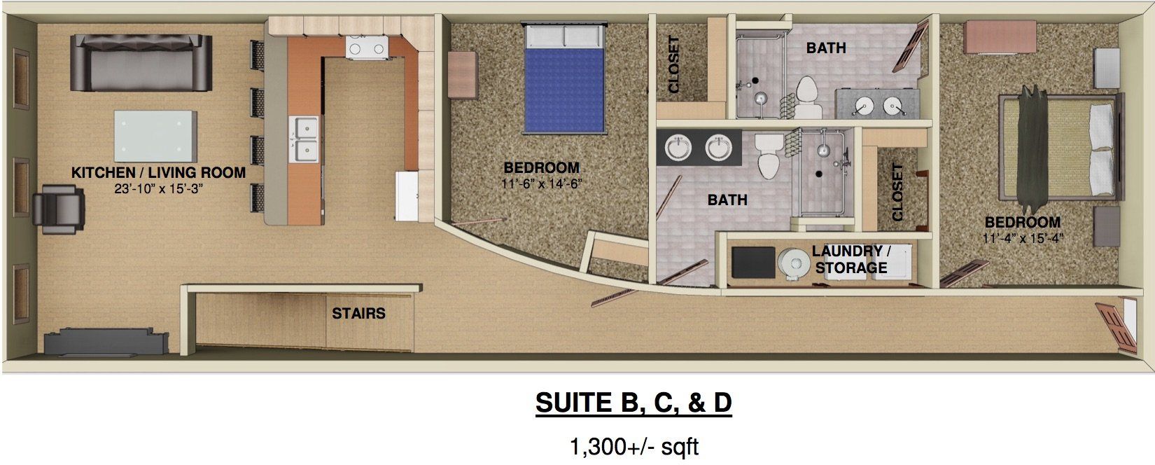 UNIT B-D 2 Bed Floor Plan | Mabbett & Breeds