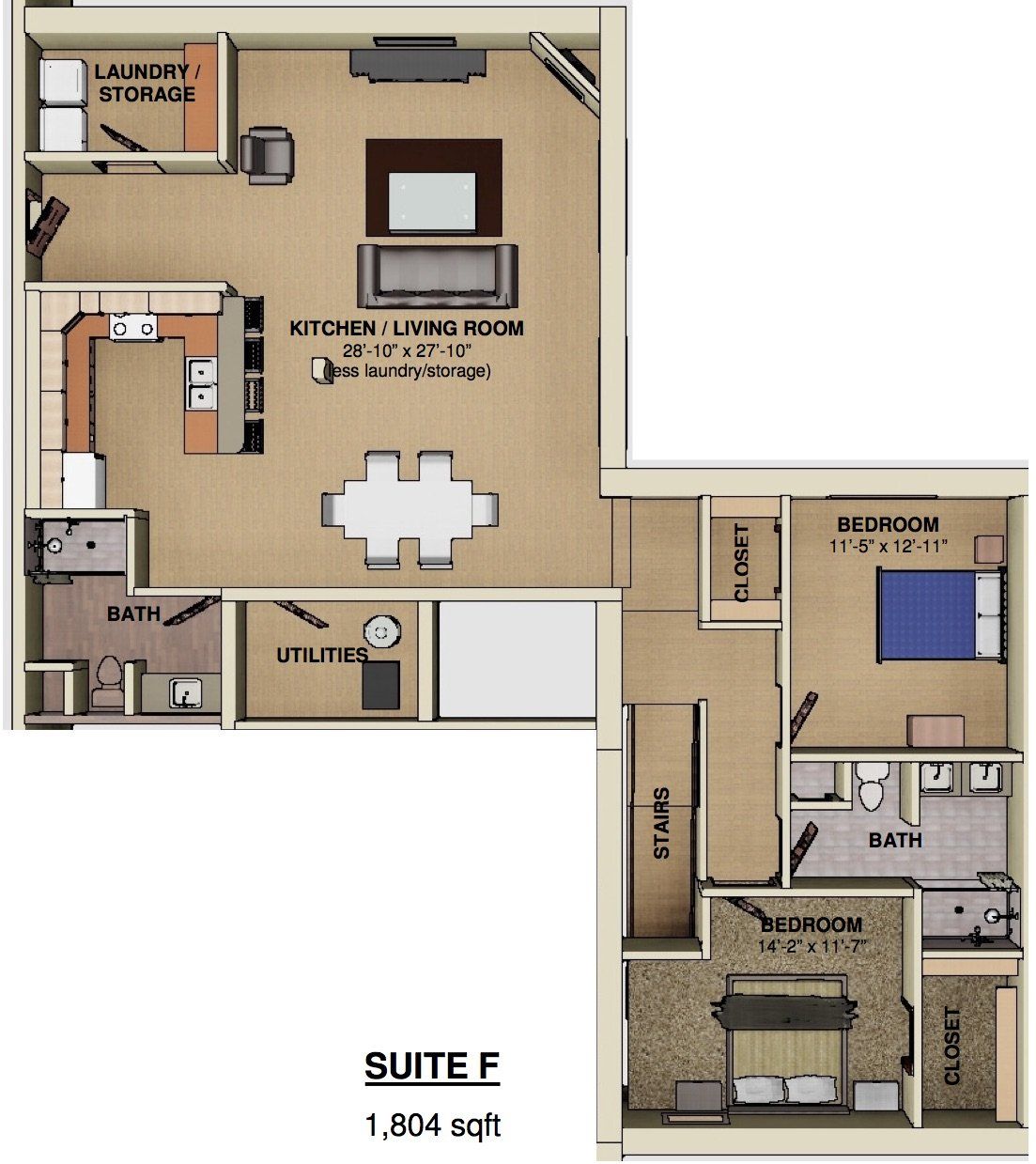 UNIT F 2 Bed Floor Plan | Mabbett & Breeds