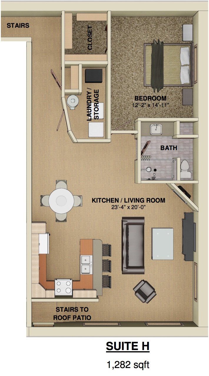 UNIT H 1 Bed Floor Plan | Mabbett & Breeds