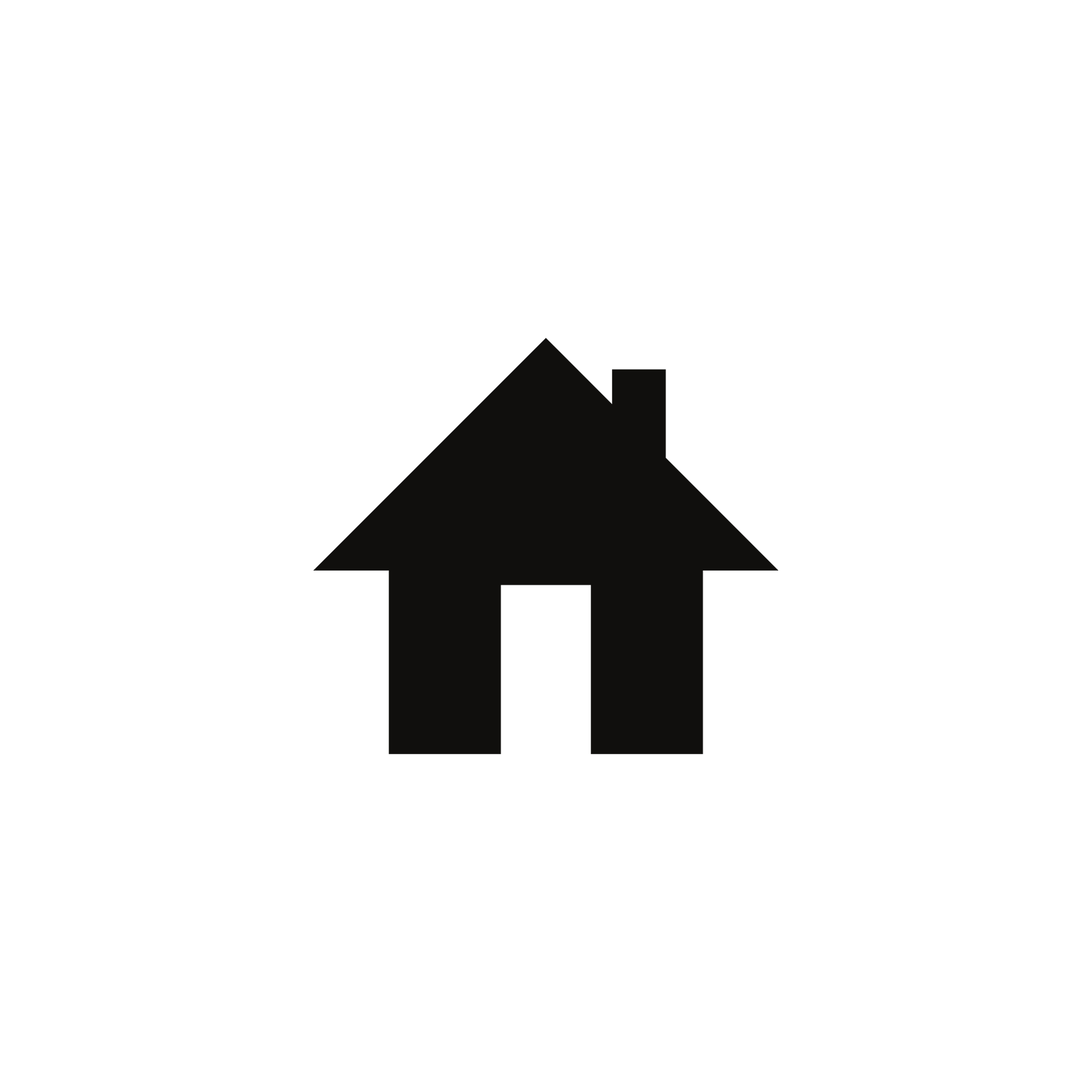 Black house icon with a chimney and open doorway, set against a white background.