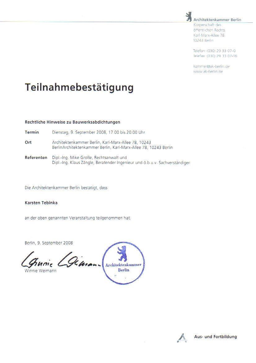 Teilnahmebestätigung