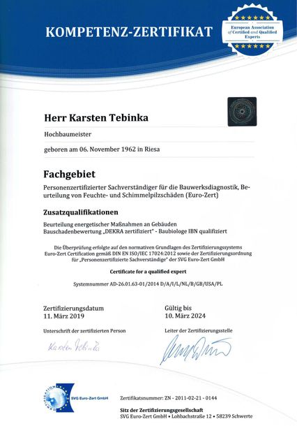 Zertifizierung: DIN EN ISO/IEC 17024:2012 („EURO-Zert“)