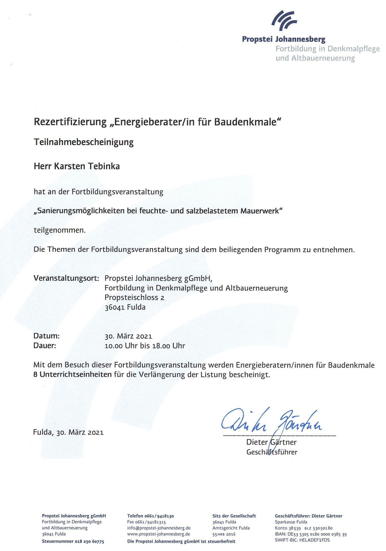 Teilnahmebescheinigung