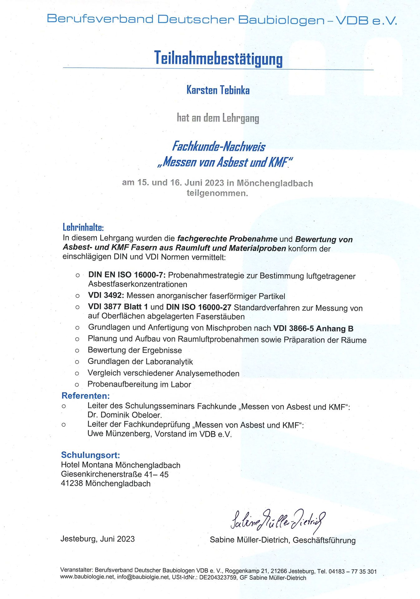 Teilnahmebestätigung