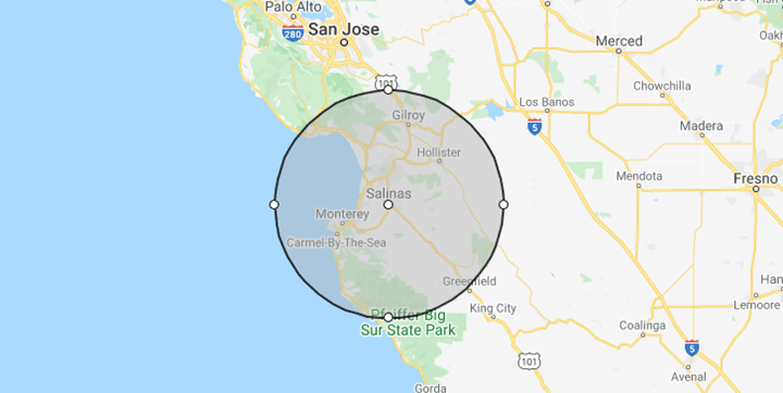 Salinas Coverage Area Map — Salinas, CA — Rodriguez Tree Service, LLC