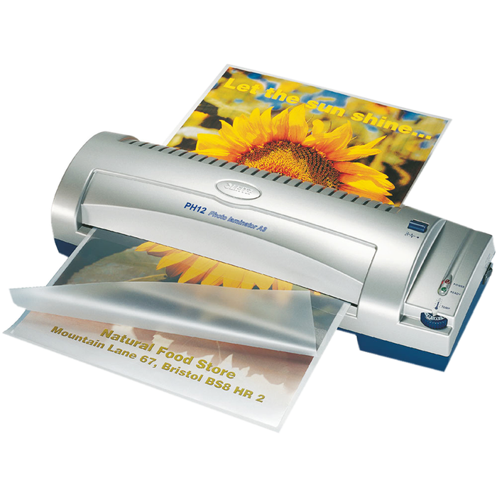 A laminator with a picture of a sunflower on it