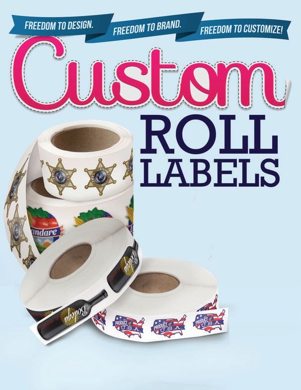 The cover of a magazine titled custom roll labels