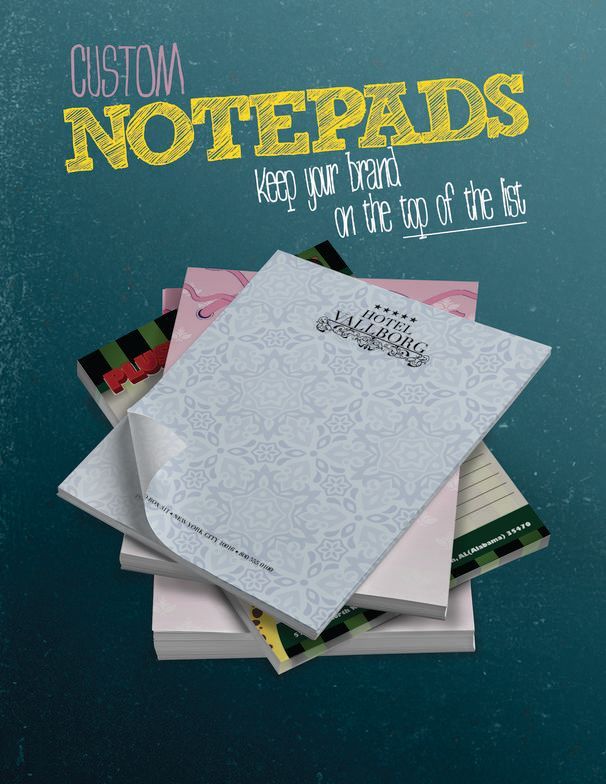 A stack of custom notepads on top of each other
