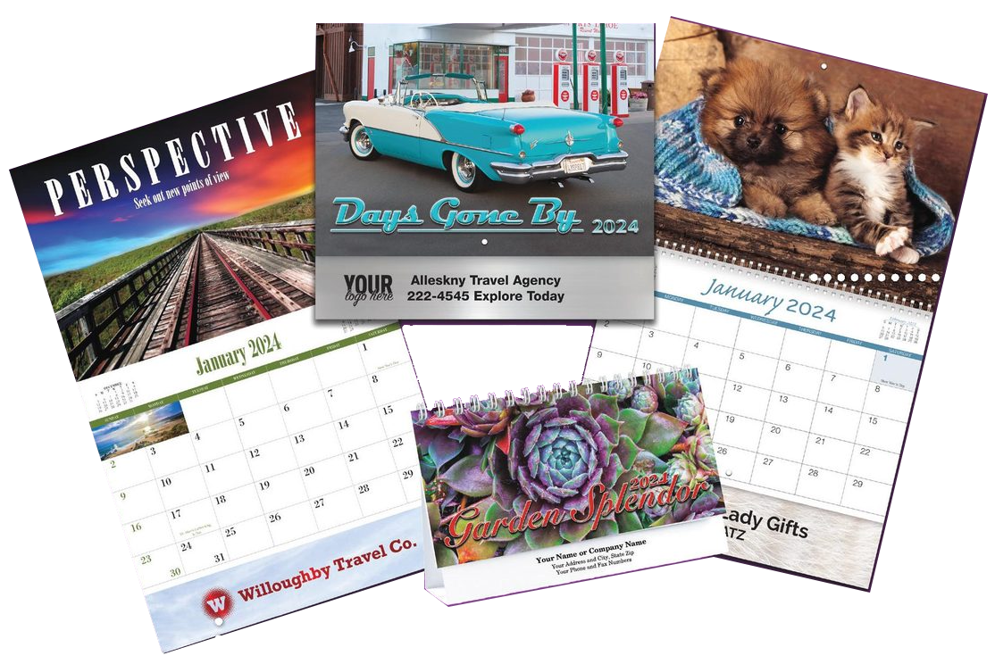 A collage of calendars with different images on them.