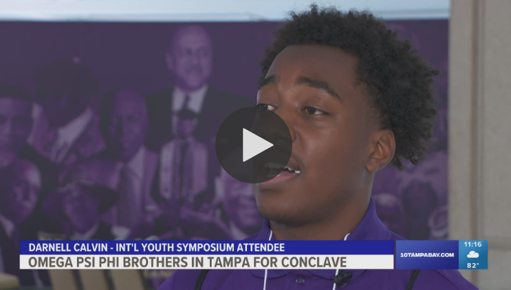 Darnell Calvin, a youth symposium attendee, speaks at an Omega Psi Phi conclave in Tampa.