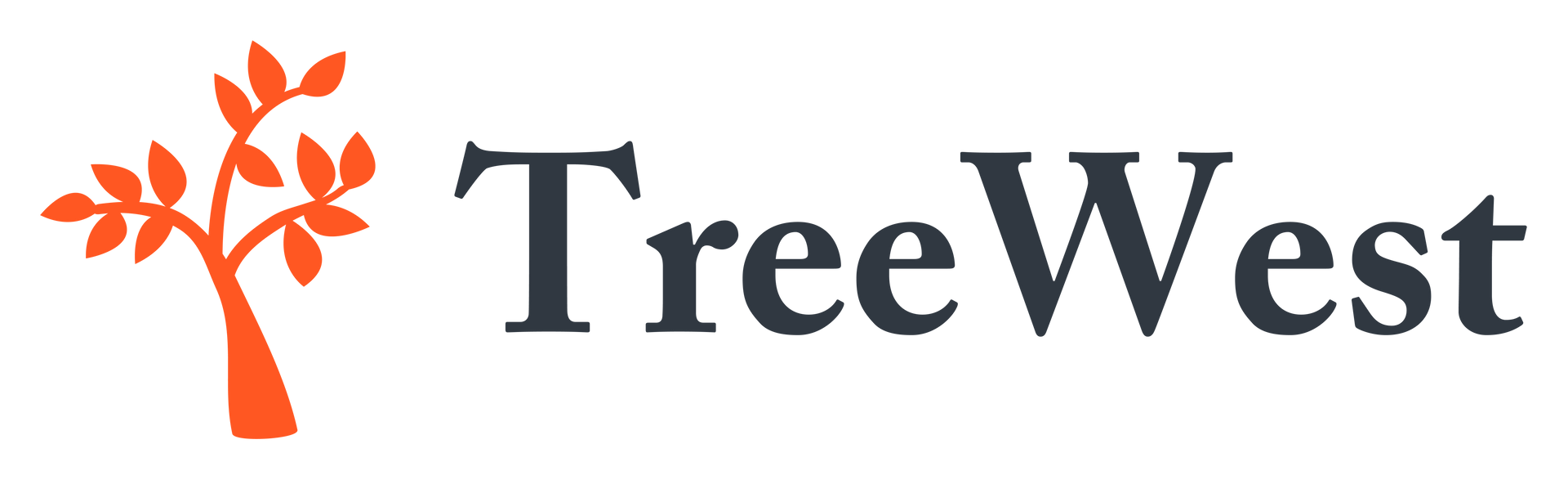 TreeWest logo: orange tree icon next to the dark grey text 
