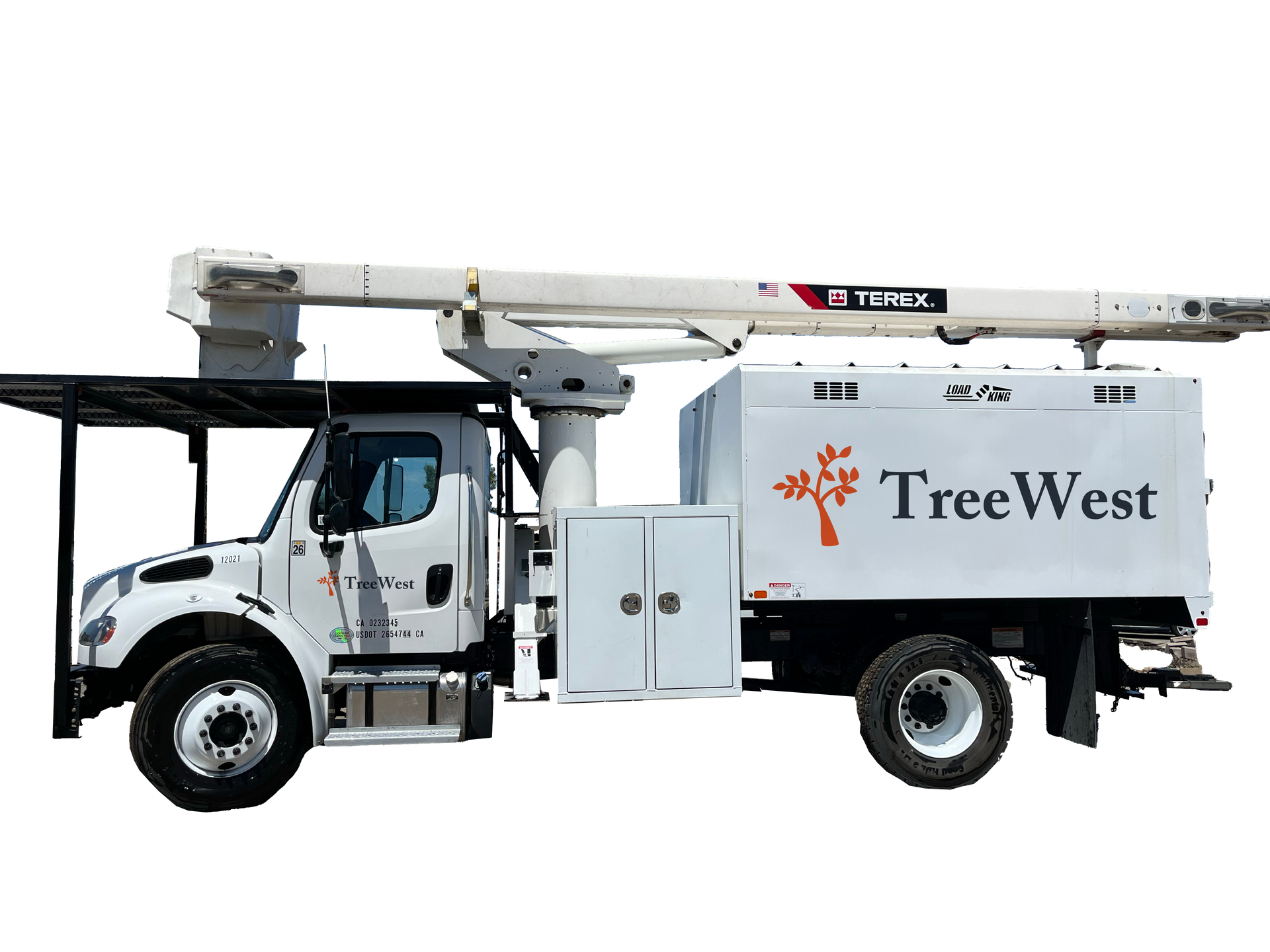 White Tree West utility truck with aerial lift.