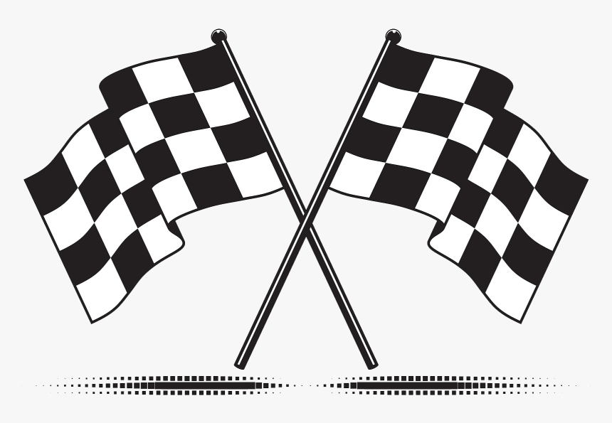 Two checkered flags crossing each other with pixelated shadow underneath