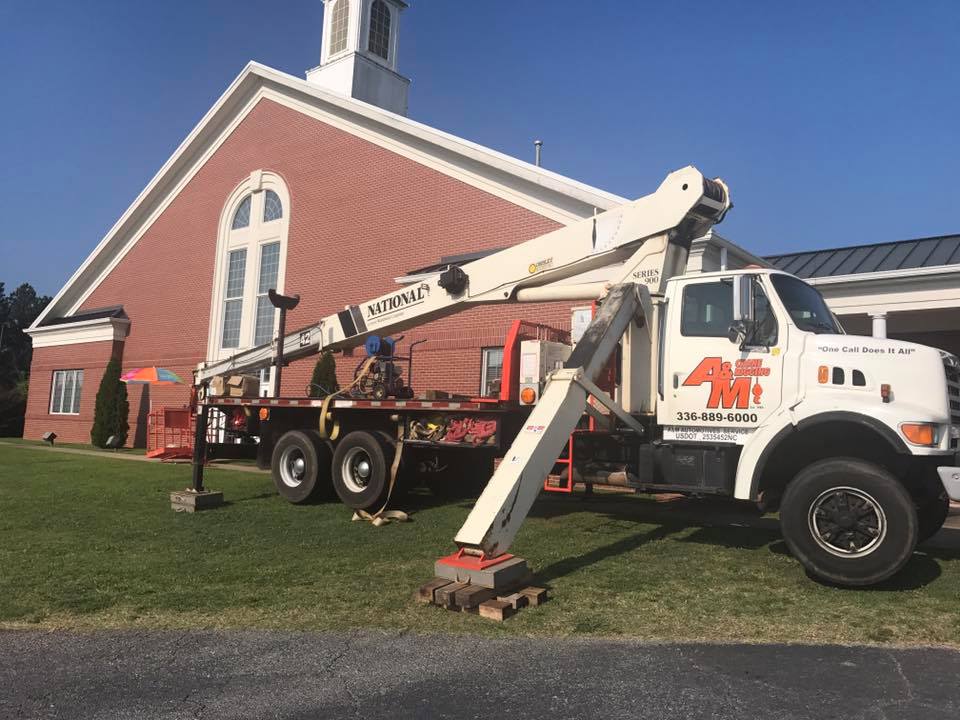 Crane Truck in Front of Church — High Point, NC — A & M Cranes