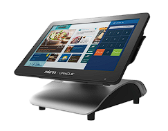 A computer monitor is sitting on top of a stand on a white background.